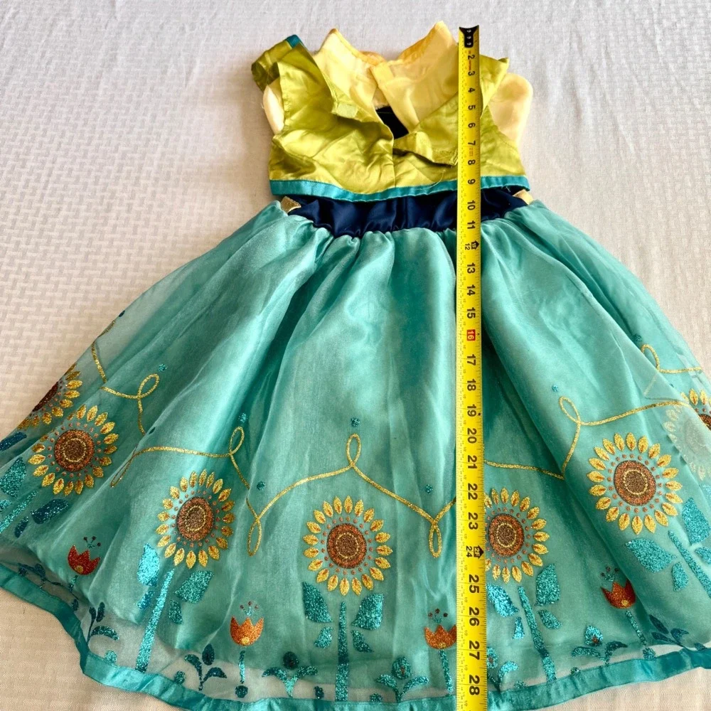 Disney Parks Frozen Fever Anna Costume Dress Sunflower Girls Size S 7-8 Teal - Picture 8 of 16